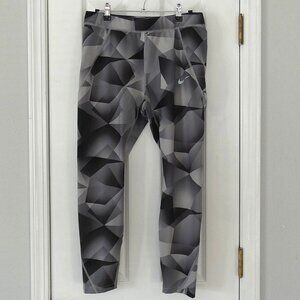 Nike Dri-Fit Running Leggings Drawstring Gray Shades Geometric Design